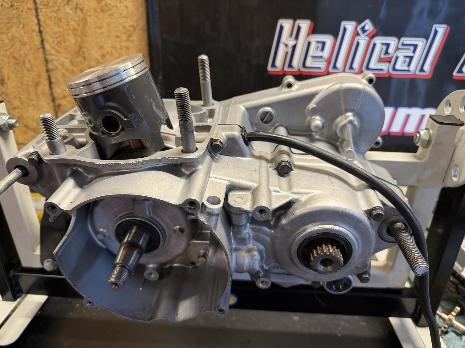 Clean motorcycle crankcase and piston during an engine rebuild